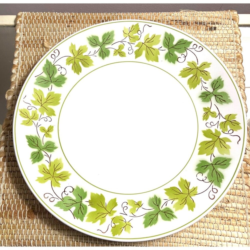 Vintage Mikasa Cera-Stone Green Wood 12" Round Platter 3137-M Japan EUC